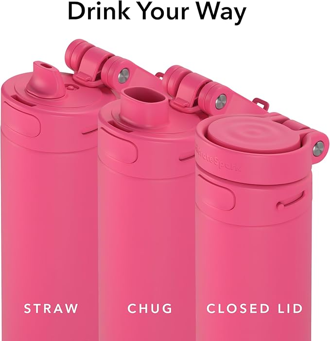 HidrateSpark PRO 2 21oz Bundle – Smart Hydration Bottle with Clinically Accurate Water Tracking & Extended Batter Life - Syncs with Apple Health, Fitbit, Smart Rings & Watches - Flamingo