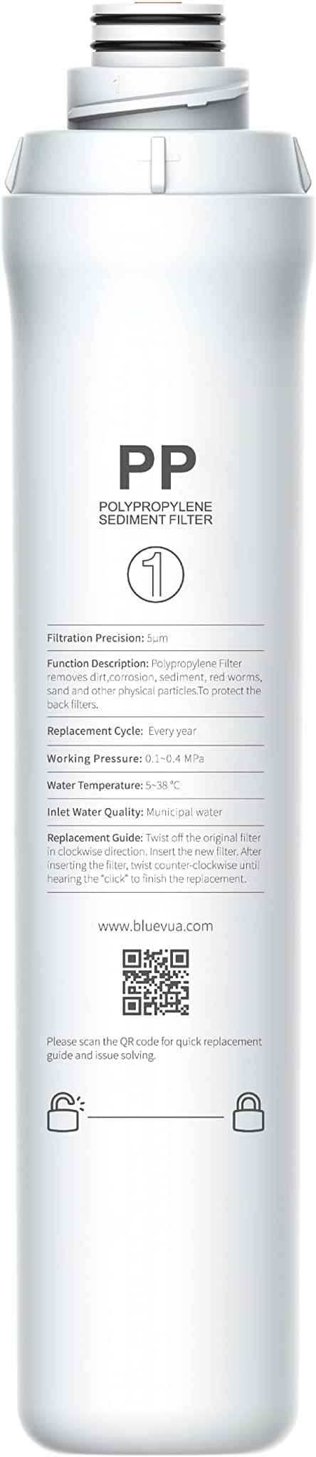 Bluevua ROPOT PP Filter, Replacement for RO100ROPOT, 1-year Lifetime-1st Stage