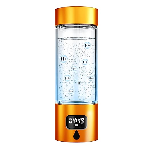 Hydrogen Water Bottle - Portable Rechargeable Water Bottle with LED Timer, Aluminum and Glass, 5000 PPB Hydrogen Production, Gift for Husband Wife Father Friend Client (Orange, 11.6Oz)