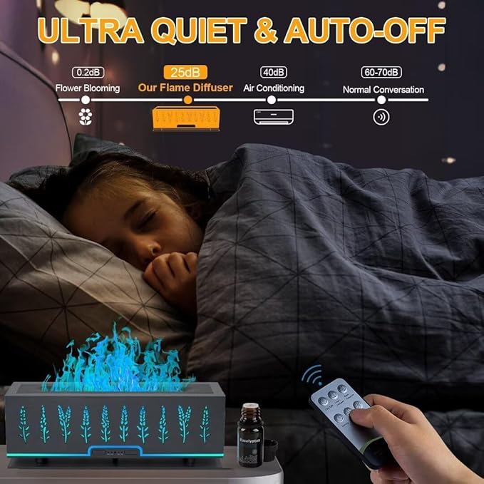 Colorful Essential Oil Diffuser, Flame Oil Diffuser, 7 Colors Changing Oil Aromatherapy Diffuser, 200ml Cool Mist Ultrasonic Diffuser for Office, Home,Bedroom (Black)