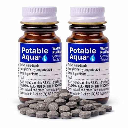 Potable Aqua Water Purification Tablets, Portable and Effective Water Purification Solution for Camping, Hiking, Emergencies, Natural Disasters and International Travel, Two 50ct Bottles, Blue