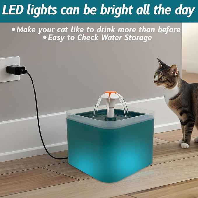Cat Water Fountain Pet Water Fountain with LED Light, 67oz/2.0L Large Capacity, Cat Water Bowl 3 Flowers Designs & Super Silent