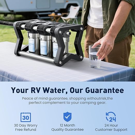 3 Stage RV Water Filter System, 0.2 Micron Camper High-Flow Water Filter System with Compact 5-Inch Filter Cartridge, 3-Stage Advanced RV Water Filtration System for RVs, Campers and Boats