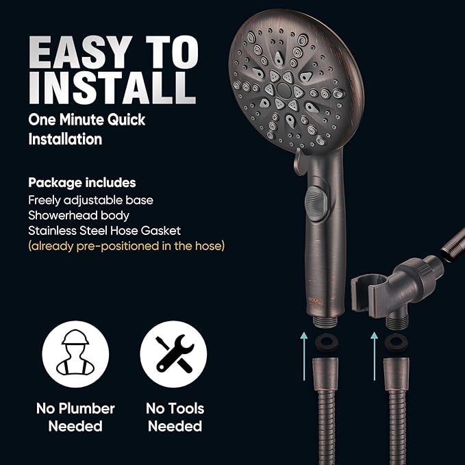 Cobbe High Pressure Shower Head with Built-in Pause Button, 9-Function Detachable Showerhead with Handheld Brass Swivel Bracket & Stainless Steel Hose, Water Saving 1-Click Stop,Oil Rubbed Bronze