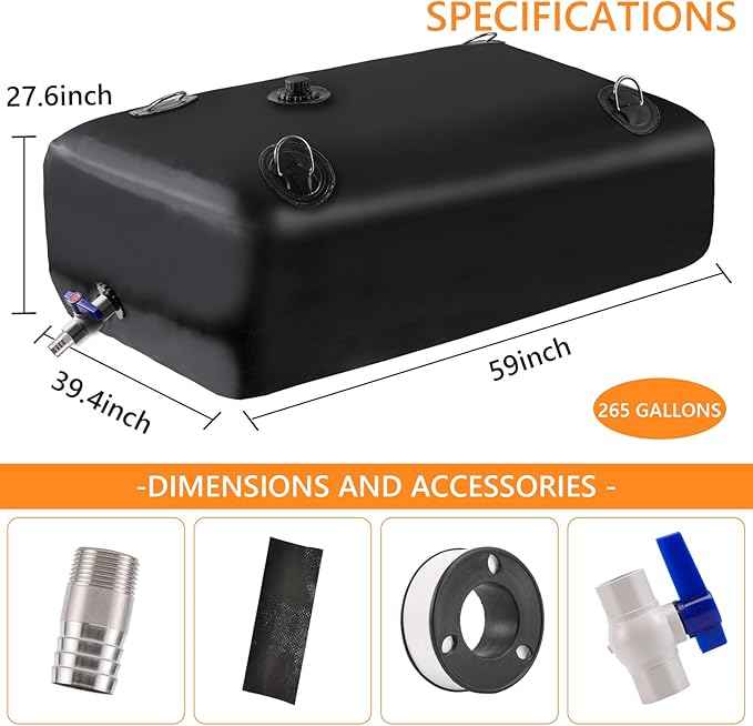 Water Tank, Water Storage Bladder, Portable Water Tank, Water Bladder Tank, Large Water Storage, Water Storage Containers for Camping, Garden, Emergency Water Storage Black