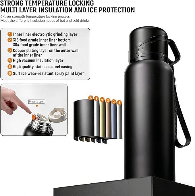 Double wall vacuum Leakproof stainless steel wide mouth insulated water bottle;tea tumbler with infuser,cup,lid;smart thermoses hot drinks;thermal flask ice coffee with led digital temperature display