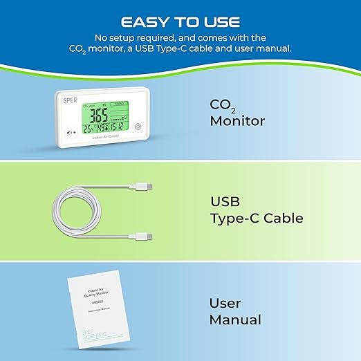 Sper Scientific Indoor Air Quality Monitor with Color Coded Display | Model 800052