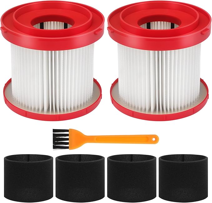 2 Pack 49-90-1900 Wet Dry Vacuum Filter Compatible With Milwaukee Cordless M18 Vacuum 0780-20 0880-20, with 4 Foam Sleeve Filters & 1 Brush - AquaVibe