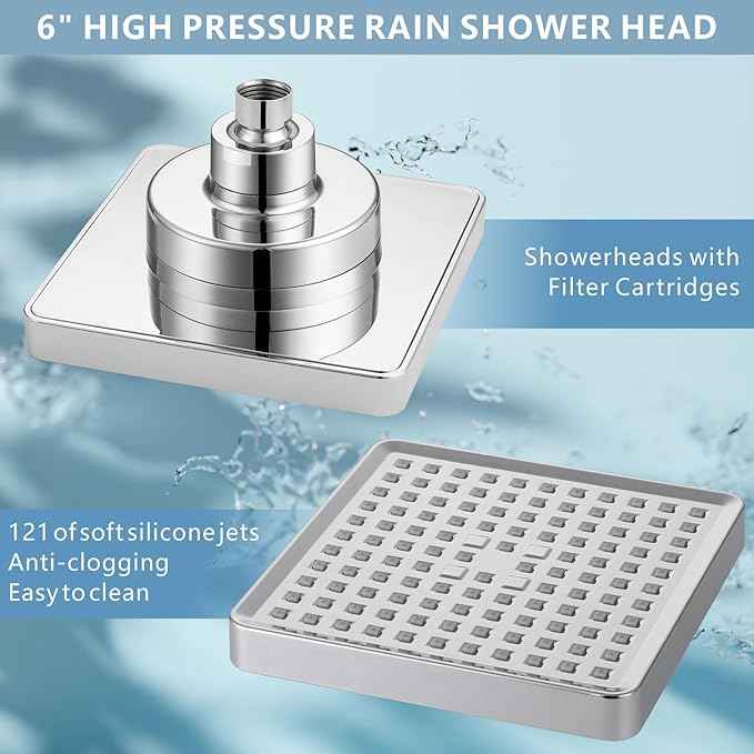 Filtered Shower Head with Handheld Combo, High Pressure Rain Showerhead Filter for Remove Chlorine and Harmful Substances, with Self-adhesive Holder/59" Hose, Chrome