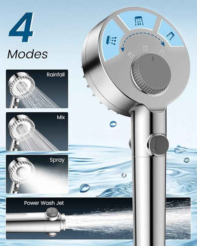Ion Drops Filtered Shower Head with Handheld, High Pressure Showerhead with Filters for Hard Water Softener, Detachable Handheld Shower Heads with ON/OFF Switch for Pets, Remove Chlorine