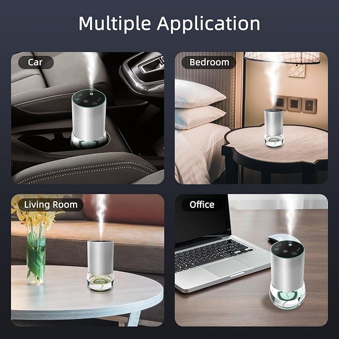 Waterless Essential Oil Diffuser 100ML Large Capacity Battery Operated Cordless Aromatherapy Diffuser with Timing & 3 Mist Levels car Diffuser 7 Colour Led Lights (Silver)