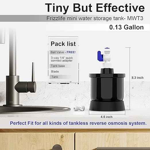 Frizzlife MWT3 Pressure Mini Water Tank with Ice Maker Installation Kit for Tankless Reverse Osmosis System PD400, PD500, PD600, PX500, PX500-A, PD800, PD1000, G2, G3, D4, D6