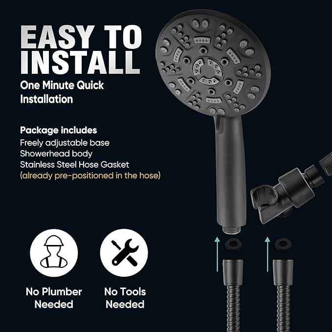 Cobbe 8 Functions Shower Head with handheld, High Pressure Shower Head Set with Hose Adjustable Bracket Rubber Washers (Matte Black)
