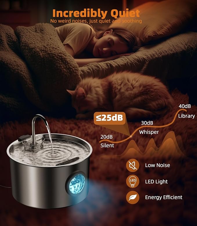 3.2L Cat Water Fountain Stainless Steel with 13 Filters Automatic Pet Water Fountain for Cats/Dogs Indoor Ultra Quiet Metal Cat Fountains for Drinking Kitty Watering Supplies for Animals