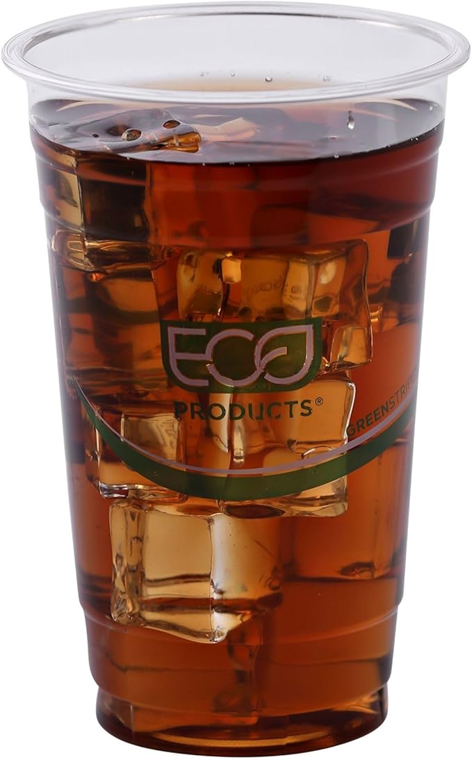 ECO PRODUCTS GreenStripe Clear Compostable 20oz PLA Large Plastic Cups, Case of 1000, Disposable Renewable Plant-Based Cold Cups, For Cold Drinks & Snacks, BPI Certified, ASTM Compliant.
