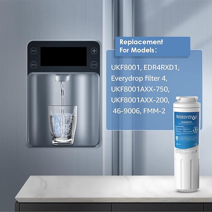Waterdrop UKF8001 Refrigerator Water Filter 4, Replacement for Whirlpool® EDR4RXD1, EveryDrop® Filter 4, Maytag® UKF8001AXX-750, UKF8001AXX-200, 46-9006, Puriclean II, WF-UKF8001, 6 Filters
