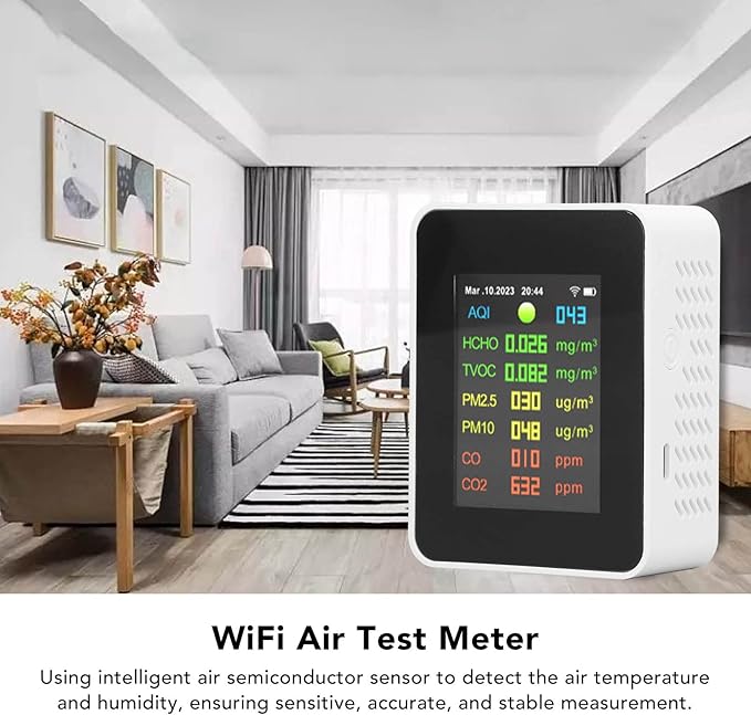 Air Quality Monitor, Air Quality Tester ABS Air Detector Color LCD Digital Display Multifunctional Indoor Test Meter, Indoor Air Quality Meters