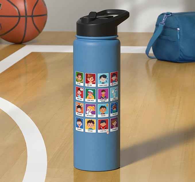 Autism Communication Cards Kids Emotions Speech Therapy AAC Stainless Steel Insulated Water Bottle