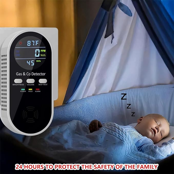 5 in 1 Carbon Monoxide Detector & Natural Gas Detector with Temperature Humidity Display，Battery Backup for Plug-in Co Detector and Combination Gas Suitable for Home/Hotel/Travel - 2Pcs