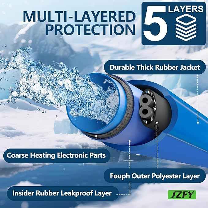 50FT Heated Water Hose for RV,Heavy Duty Heated Hose for Camper/Garden/Farm, 1/2" Inner Diameter,Temperatures Down to -40°F, Prevent Freezing