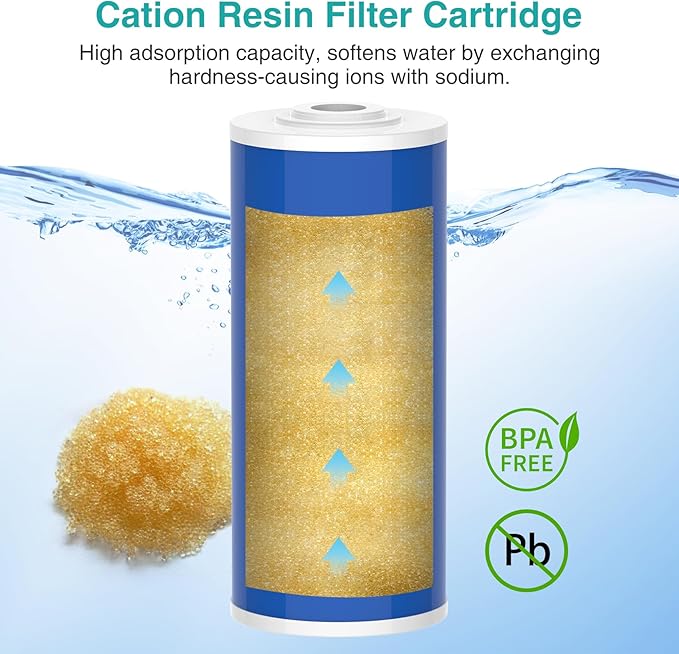 SimPure 10" x 4.5" Cation Exchange Resin Filter, Whole House Water Softening Cartridge for DB10P, DB10C (2 Pack)