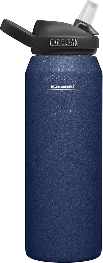 CamelBak Eddy+ Bite Valve Stainless Steel Water Bottle with Water Filter by LifeStraw Navy, 32oz