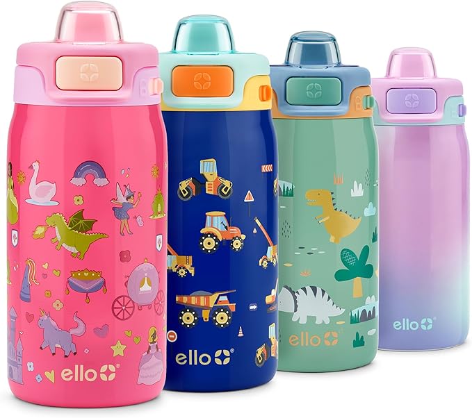 Ello Pop & Fill 12oz Stainless Steel Kids Water Bottle with Quick Fill Lid | Vacuum Insulated BPA Free Bottle with Leak Proof Straw and Chug Lid, Dishwasher Safe, Gift For Kids, Royal Palace