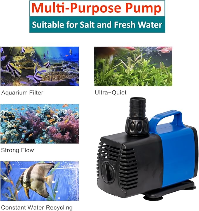 1981 GPH Submersible Pump(7500L/H,75W) Ultra Quiet Adjustable Amphibious Internal External Water Pump for Pond,Aquarium,Fish Tank,Fountain,Hydroponics,Statuary,Sump Pump - 7 Pcs - AquaVibe