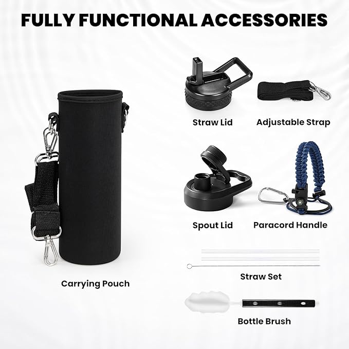 Insulated Water Bottle 20 oz, Triple Wall Vacuum Stainless Steel (Cold for 48 Hrs), Leak Proof & Non-BPA, Kids Water Bottle Jug for School with Straw Spout Lids, Navy Blue