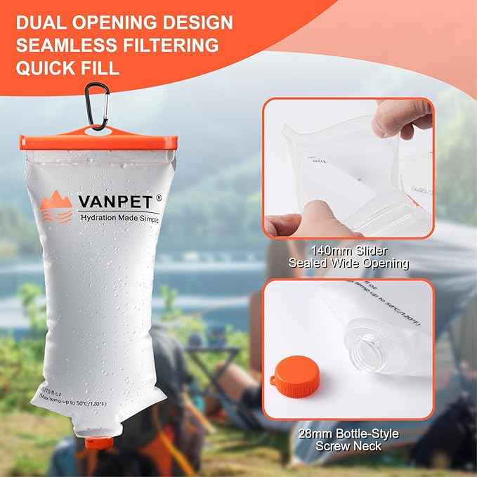 2L Water Bag Compatible with Sawyer Squeeze, Durable TPU Material, BPA & PVC Free, Collapsible Water Container for Camping, Hiking, Fishing or Traveling (1 Pc)