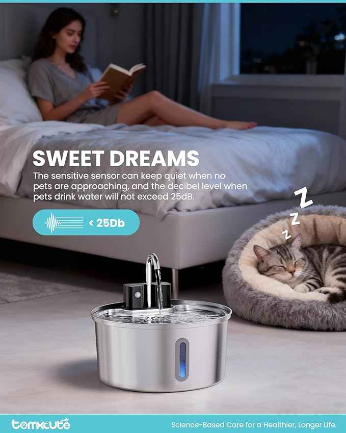 Wireless Cat Water Fountain - 108oz/3.2L Automatic Cat Water Fountain Cordless, Stainless Steel Battery Operated Pet Fountain Rechargeable Water Dispenser for Cats, Dogs, Multiple Pets