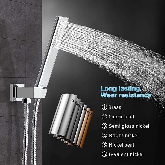 EMBATHER Shower System with Tub Spout, 10 Inches Tub Shower Faucet Set For Bathroom, High Pressure Rain Shower with Handheld Spray, Chrome (Contain Shower Valve and Trim kit)