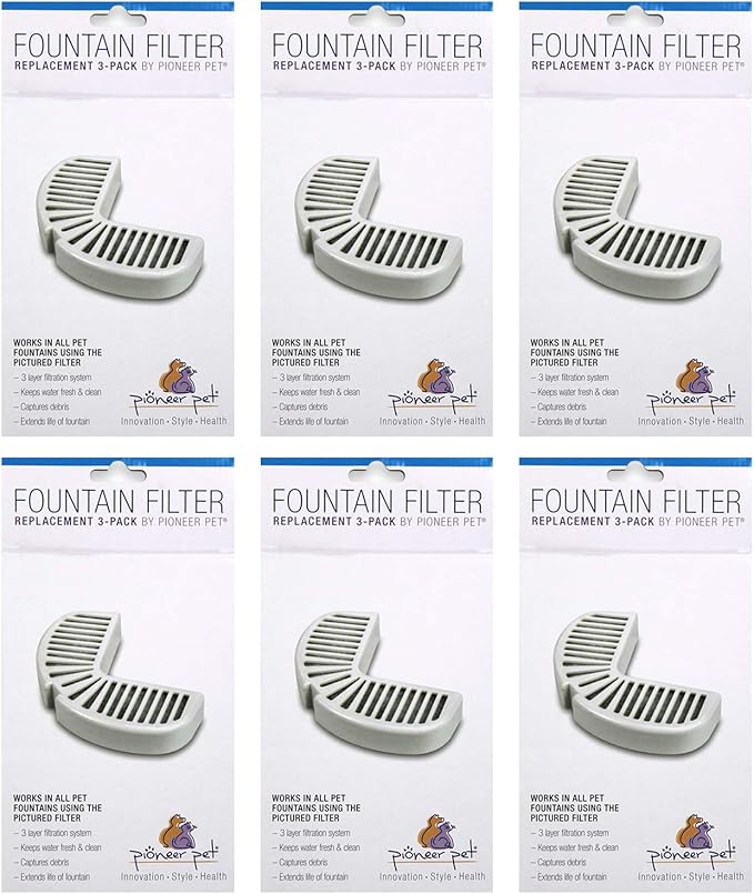 Pioneer Pet Replacement Filters for Ceramic & Stainless Steel Fountains, Raindrop Filters (18 filters)