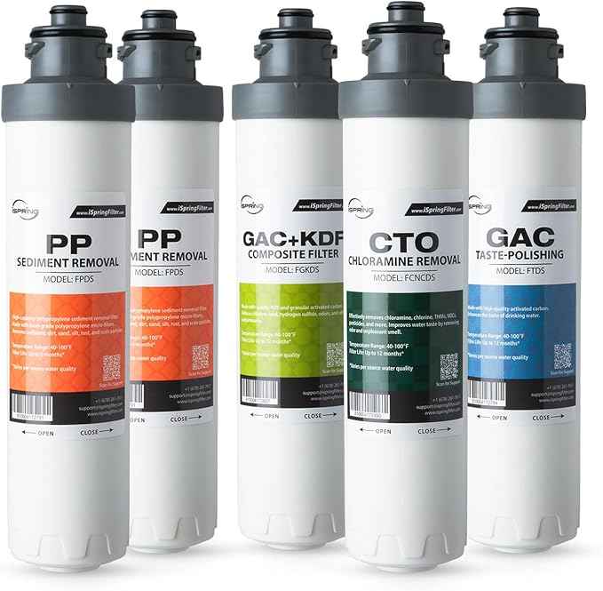 iSpring F5DS-NC Full Filter Replacement Set, Fits DS4B-NC & DS4S-NC Bottleless Water Dispenser, Up to 12 Months Based on Use & Water Quality, Includes 2x FPDS, 1x FGKDS, 1x FCNCDS and 1x FTDS