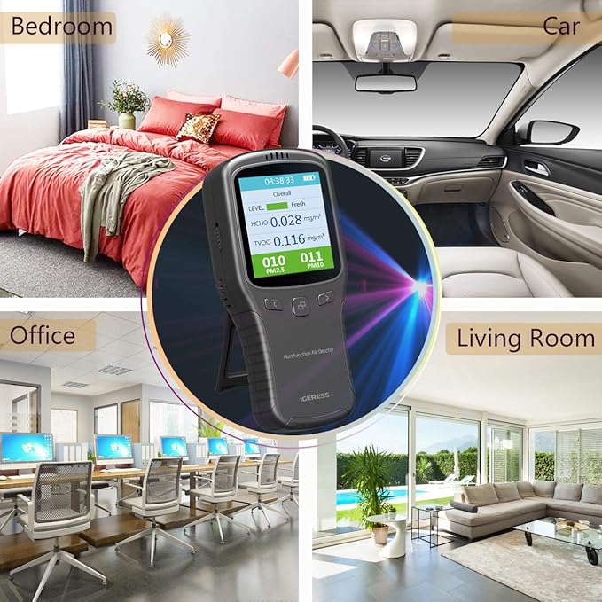Indoor Air Quality Monitor, IGERESS Formaldehyde Detector, Pollution Monitor,Dust Tester, Detect Indoor HCHO/TVOC/PM2.5/PM10 (Gray)