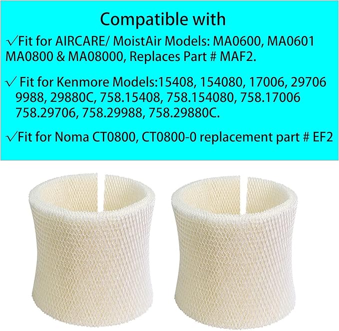 MAF2 Replacement Humidifier Wicking Filter for Essick AIRCARE & Moist Air MA0800 MA0600 MA0601, Kenmore Part #15508, Noma Part# EF2 (2 Pack)