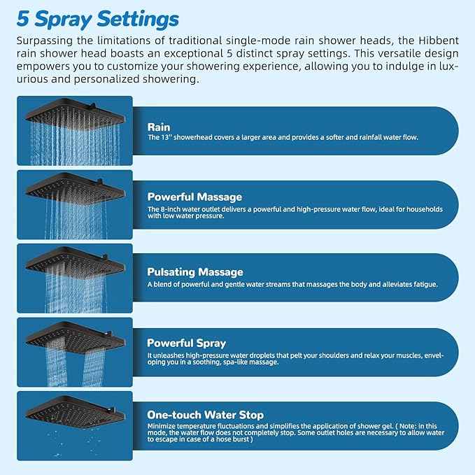Hibbent 5-spray Dual Filtered Rainfall Shower Head Combo, High Pressure 13'' Showerhead with 10 Spray Handheld, Easy Reach 4-way Diverter Arm with Pause Mode, 71'' Hose & Holder, Oil-Rubbed Bronze