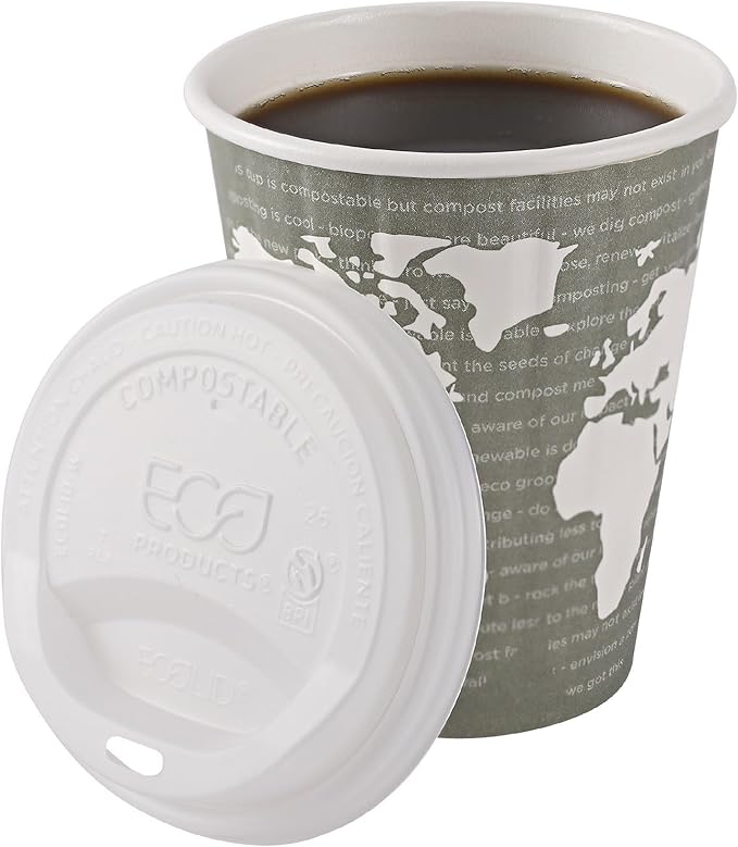 Eco-Products Compostable Coffee Cup Lids, Case of 800, White EcoLid, Fits 10-20oz Hot Cups, Made from PLA, A Renewable Material Made from Plants, ASTM, BPI-Certified