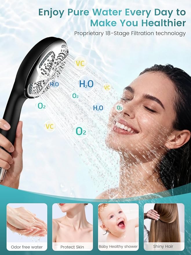 Filtered Shower Head with Handheld, High Pressure 7 Mode, Anti-clog Nozzles, Built-in Power Wash to Clean Tub, Shower Head with Filters for Hard Water, Remove Chlorine - Reduce Dry Itchy Skin