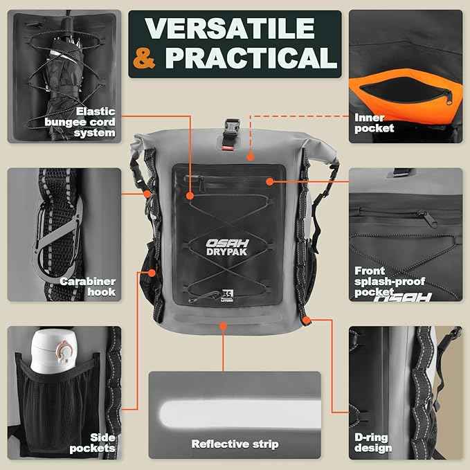 Waterproof Backpack Dry Bag 35L/55L/85L – Heavy Duty Roll-Top Hiking Backpack for Travel, Kayaking, Boating, Camping, Rafting and Fishing