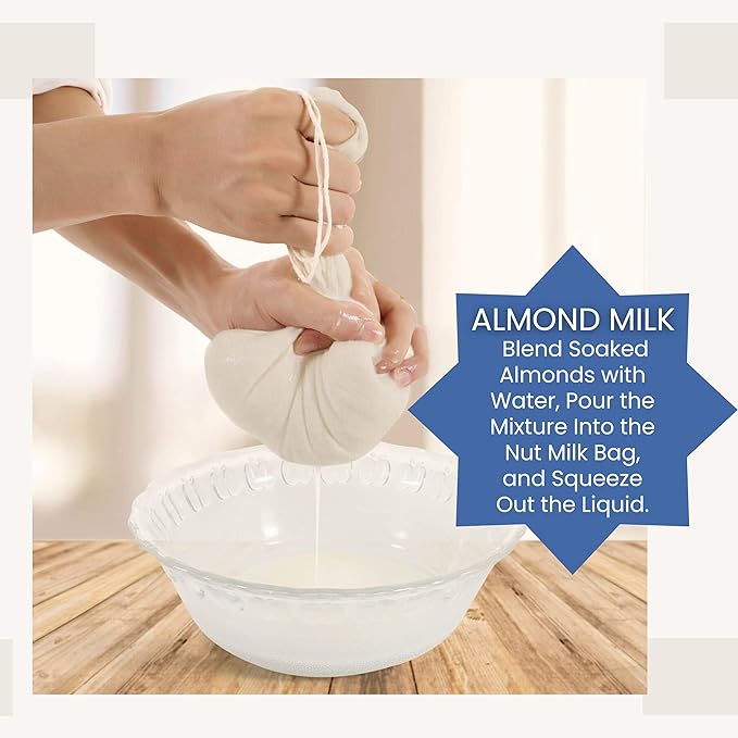 Nut Milk Bag| Cheesecloth Bags| Commercial Grade Reusable| Almond Milk Multi Purpose Strainer| Cloth Bags for Tea/Yogurt/Juice/Wine/Soup/Herbs| Washable 100% Unbleached Cotton| 5 Pieces Big 14"X 14"