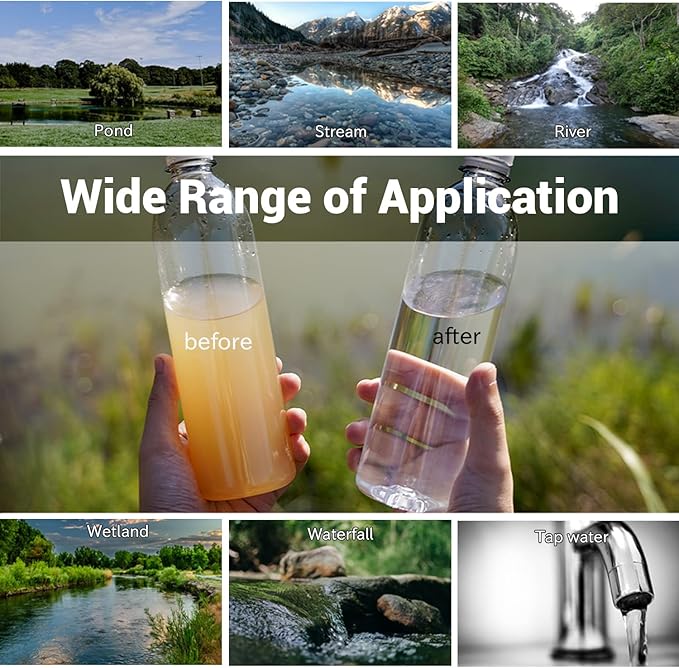 Water Filter Bottle with 4-Stage Integrated Filter Straw BPA Free for Camping, Hiking, Backpacking, Emergency and Travel, Black 650ml