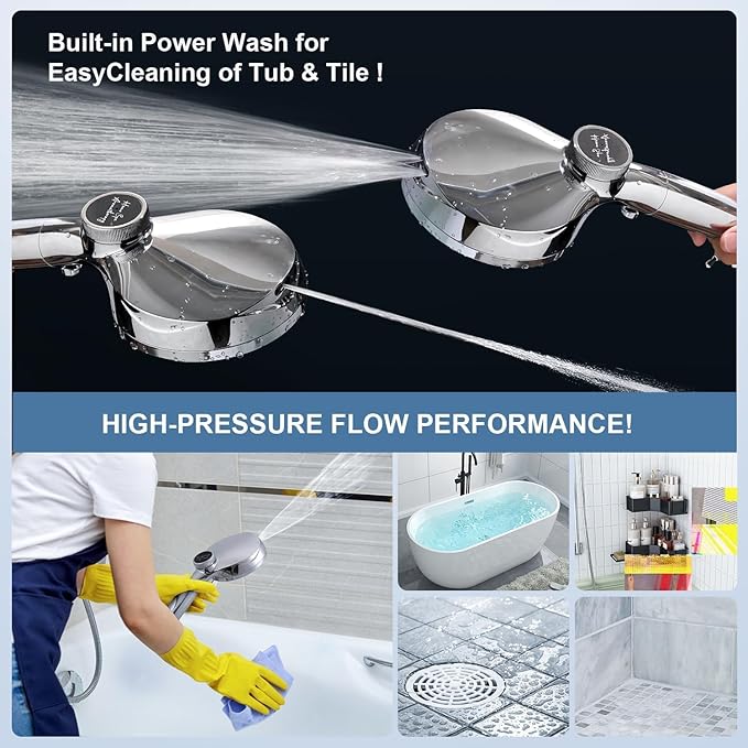 Filtered Shower Head with Handheld, High Pressure 10 Spray Mode Showerhead, Water Softener Filters Beads for Hard Water - Remove Impurity, with brackets and hoses, Chrome