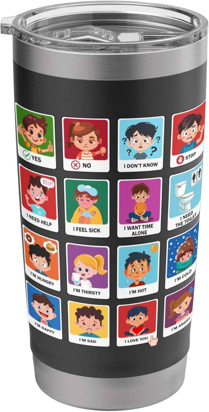 Autism Communication Cards Kids Emotions Speech Therapy AAC Stainless Steel Insulated Tumbler