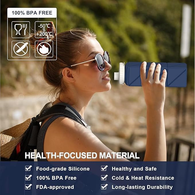 BEAUTAIL Collapsible Water Bottles 20.6oz 2 Pack, Silicone Foldable Portable Water Bottle, BPA-Free, Leakproof Reusable for Travel Camping Hiking Cycling Yoga Sports Outdoor (Blue+DarkBlue)