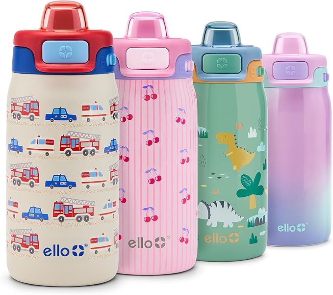 Ello Kids Pop & Fill 12oz Toddler Water Bottle with Quick Fill Lid, Double-Wall Vacuum Insulated Stainless Steel, Leak Proof, BPA Free, Sip & Chug, For School, Lunchboxes, To the Rescue