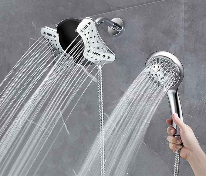 GRICH 2.5GPM Shower Head with Handheld Spray Combo: 2 in 1 Rainfall Shower Heads high pressure & Handheld Shower Head, 9 Spray Modes/Settings Detachable Shower Head with 60 Inch Hose, Chrome Filtered