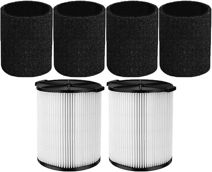 2 Pack vf4000 Filter for Ridgid Shop Vac 5-20 Gallon Wet/Dry Vac, also Fit for Husky 6-9 gallon Vacuum, with 4x Foam Sleeve - AquaVibe