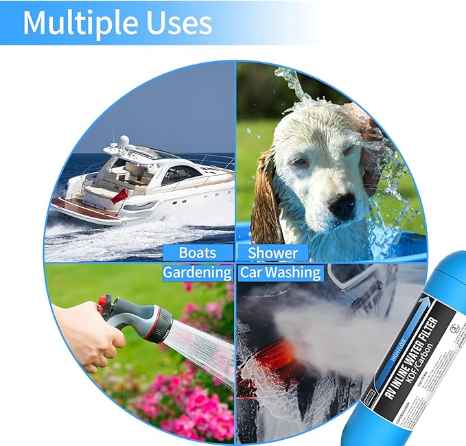 Lifefilter RV Inline Water Filter, NSF Certified, Reduces Chlorine, Bad Taste, Odor, Dedicated for RVs and Marines,4 Pack Drinking Filter with 2 Flexible Hose Protector