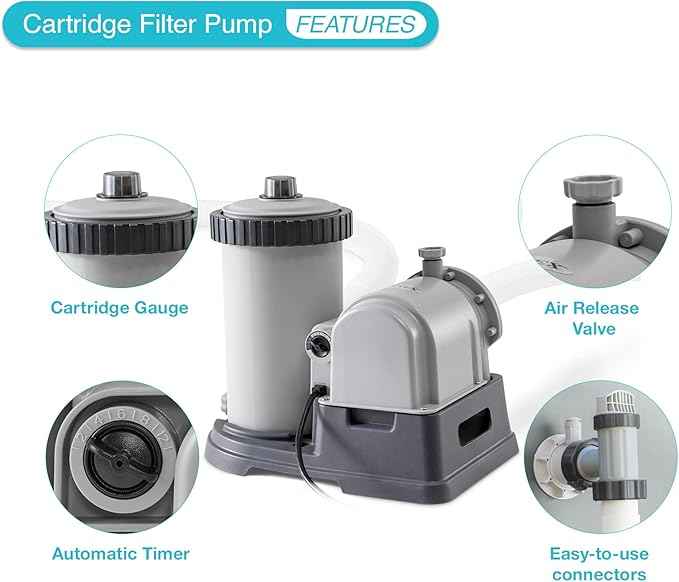 Intex C2500 Krystal Clear Cartridge Filter Pump for Above Ground Pools: 2500 GPH Pump Flow Rate – Improved Circulation and Filtration – Easy Installation – Improved Water Clarity – Easy-to-Clean